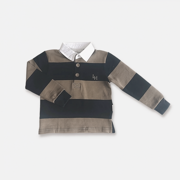 Boys Freddie Rugby Polo - Mocha Stripe