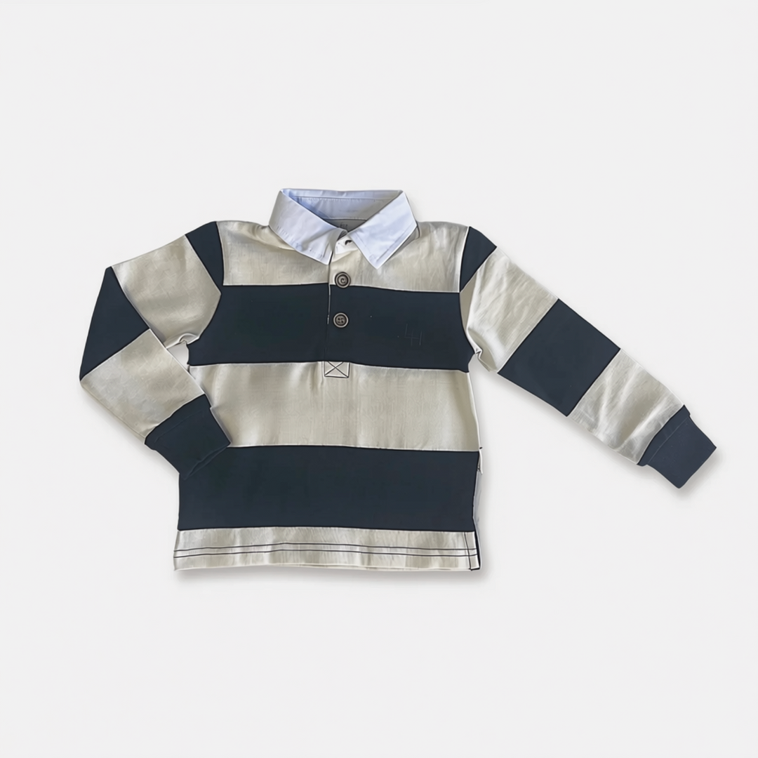 Boys Freddie Rugby Polo - Cream Stripe