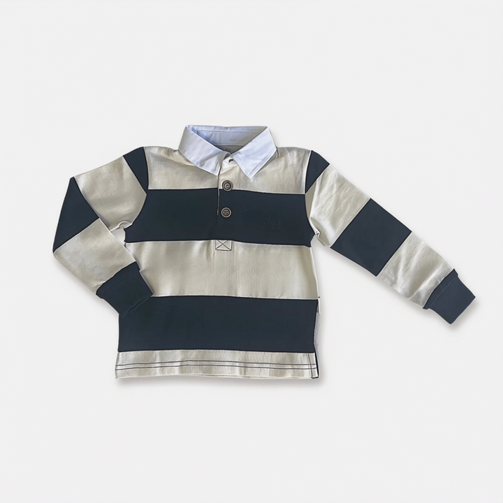 Boys Freddie Rugby Polo - Cream Stripe