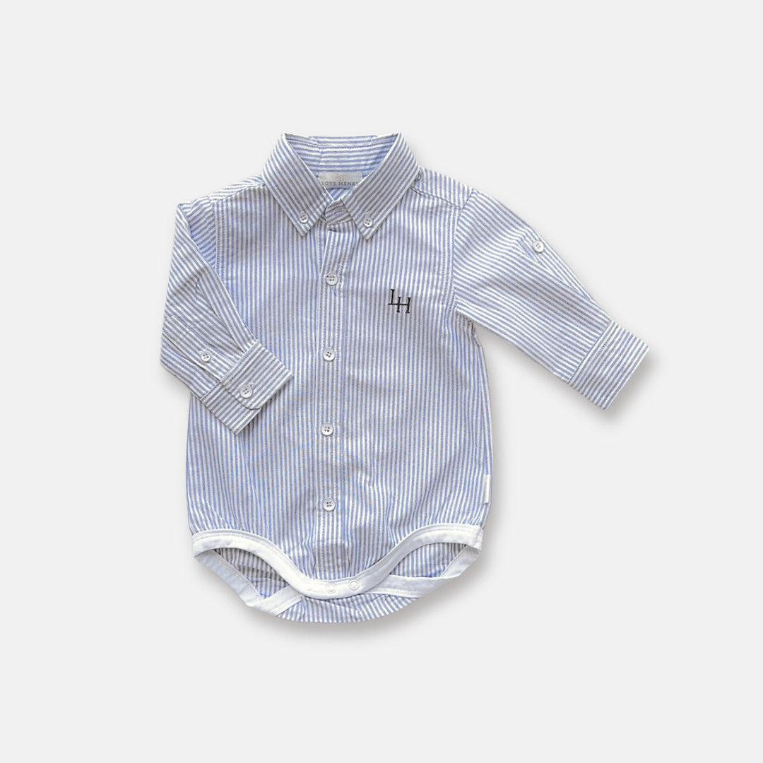Baby Boys Dress Shirt Romper - Navy Pinstripe