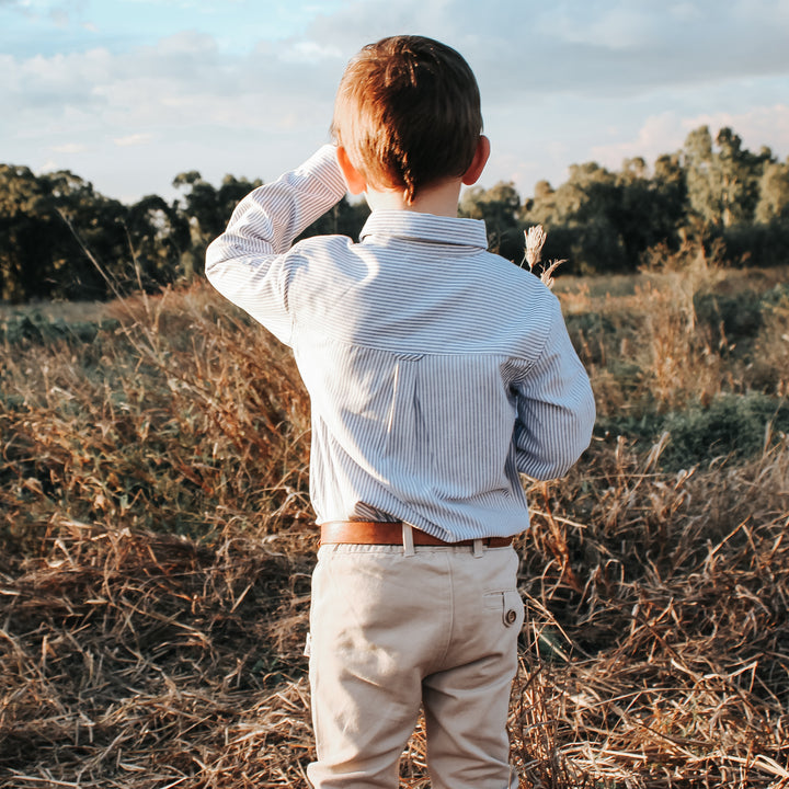 Boys Oxford Dress Shirt - Navy Pinstripe