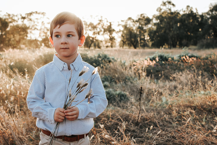 Boys Oxford Dress Shirt - Navy Pinstripe