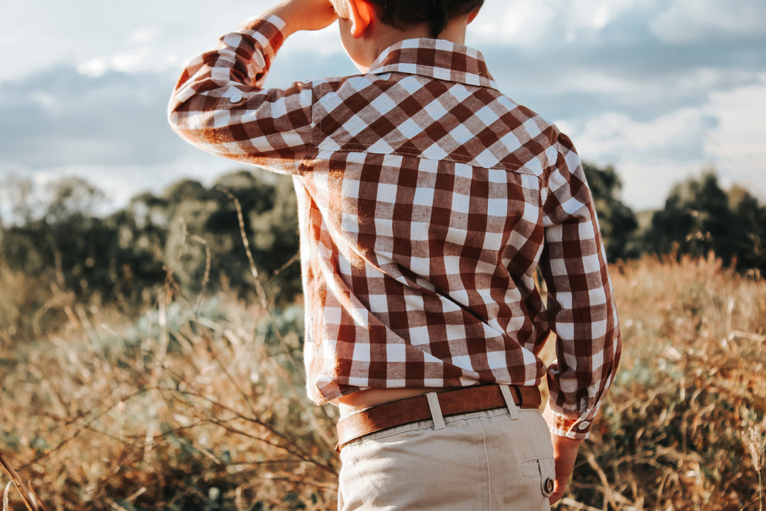 Boys Dress Shirt - Large Bronze Check