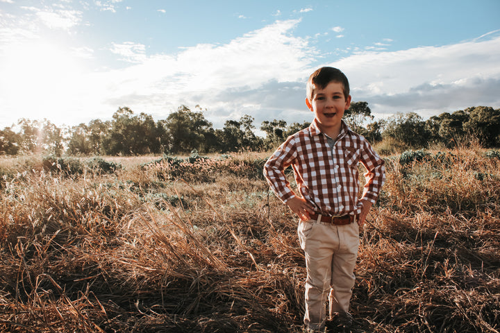 Boys Dress Shirt - Large Bronze Check