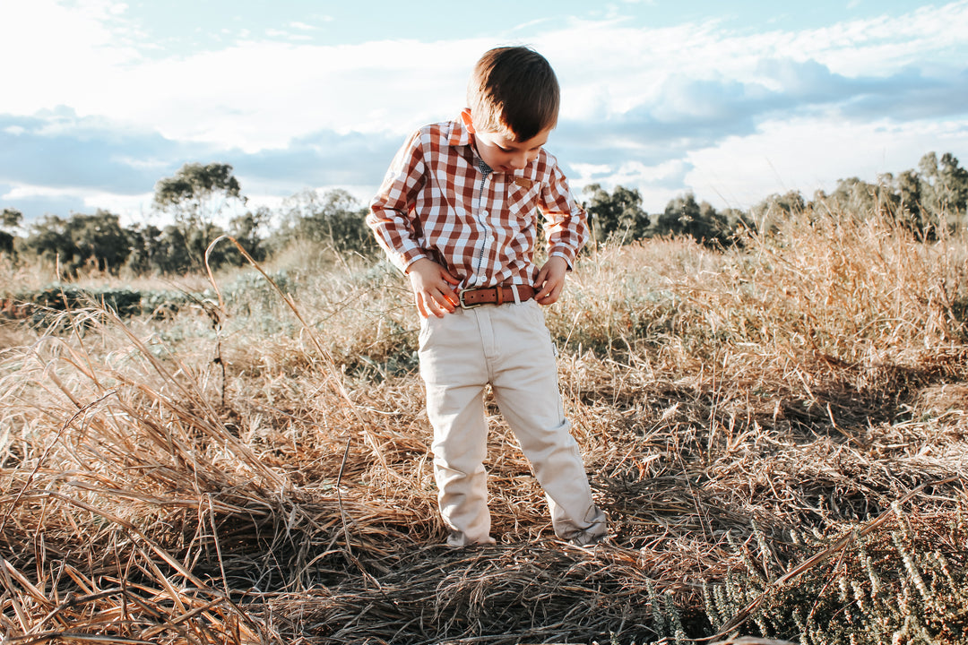 Boys Dress Shirt - Large Bronze Check