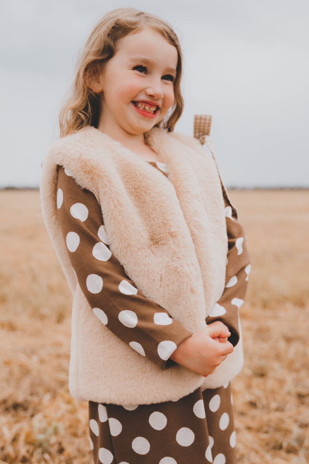 Girls Fur Vest -  Camel