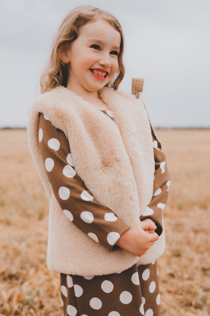 Girls Fur Vest -  Camel