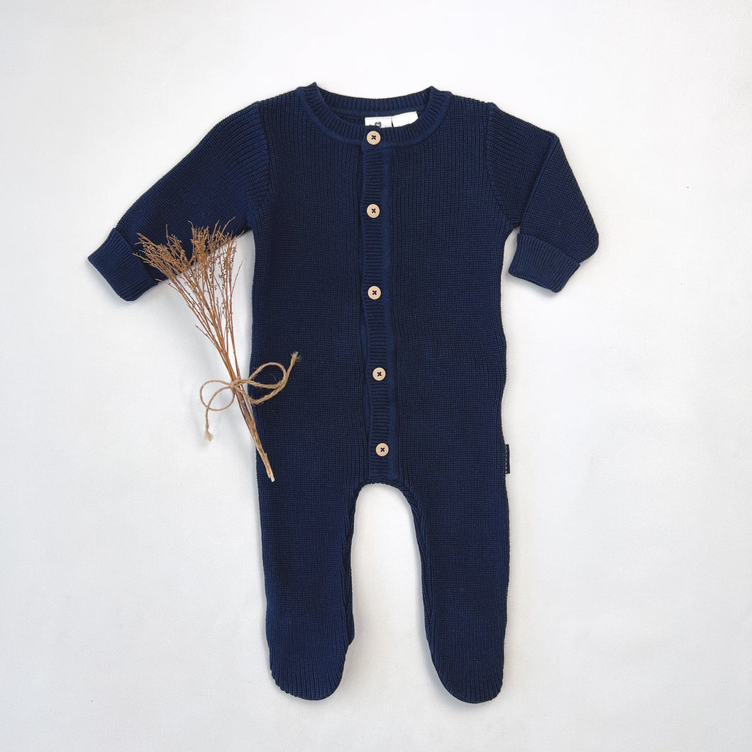 Korango Knit Onesie Baby Plush Knit Romper - Navy