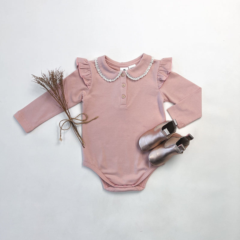 Baby Girls Collared Bodysuit - Dusty Pink
