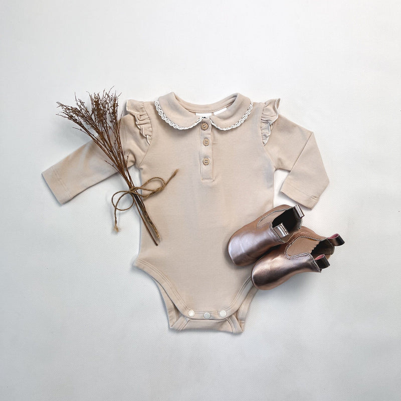 Baby Girls Collared Bodysuit - Tapioca