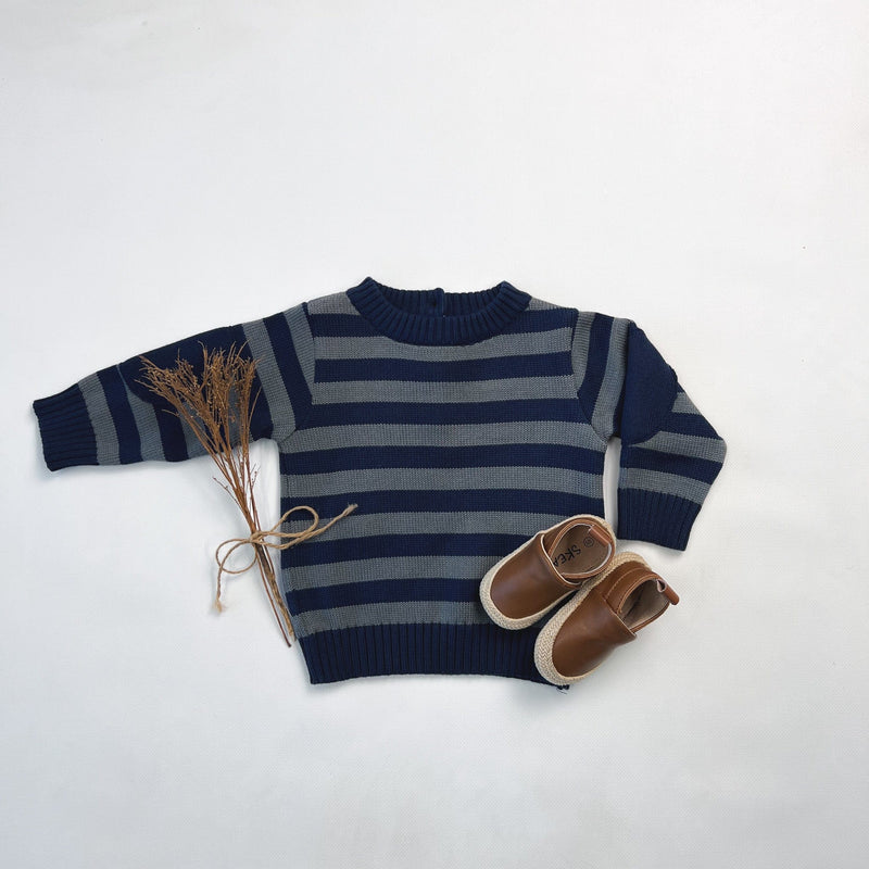Baby Boys Knit Striped Sweater - Charcoal/Navy
