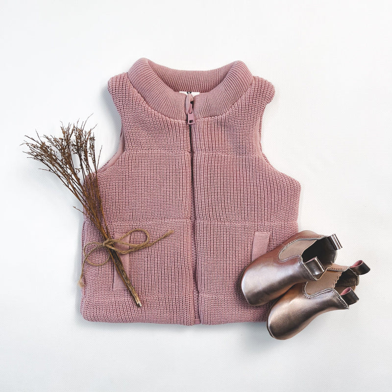 Baby Girls Lined Knit Vest - Dusty Pink