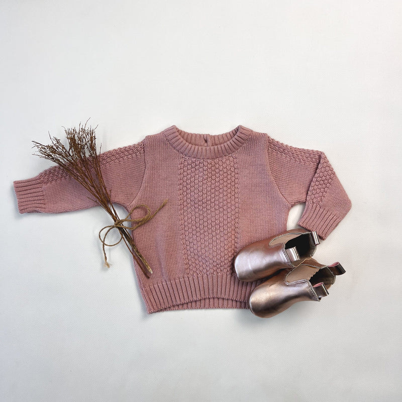 Baby Girls Textured Knit Sweater Dusty Pink