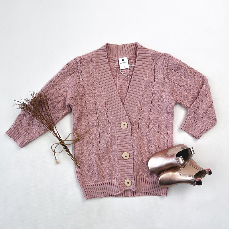 Girls Knit Cardigan Long - Dusty Pink