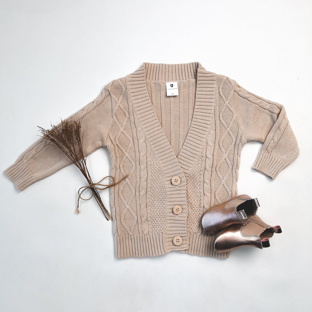 Korango Outerwear Girls Long Textured Knit Cardigan  Tapioca