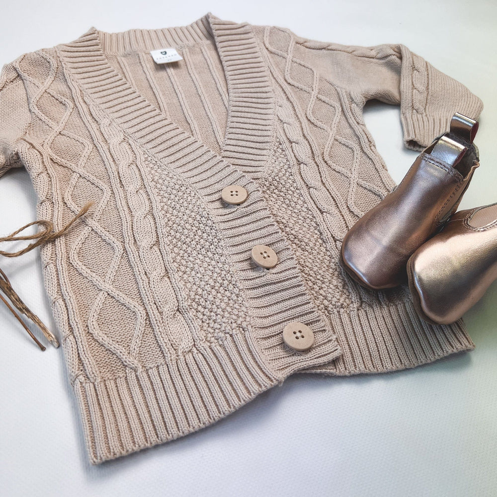 Korango Outerwear Girls Long Textured Knit Cardigan  Tapioca
