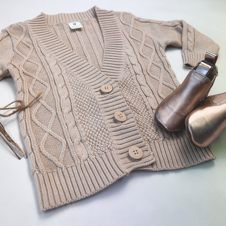 Korango Outerwear Girls Long Textured Knit Cardigan  Tapioca