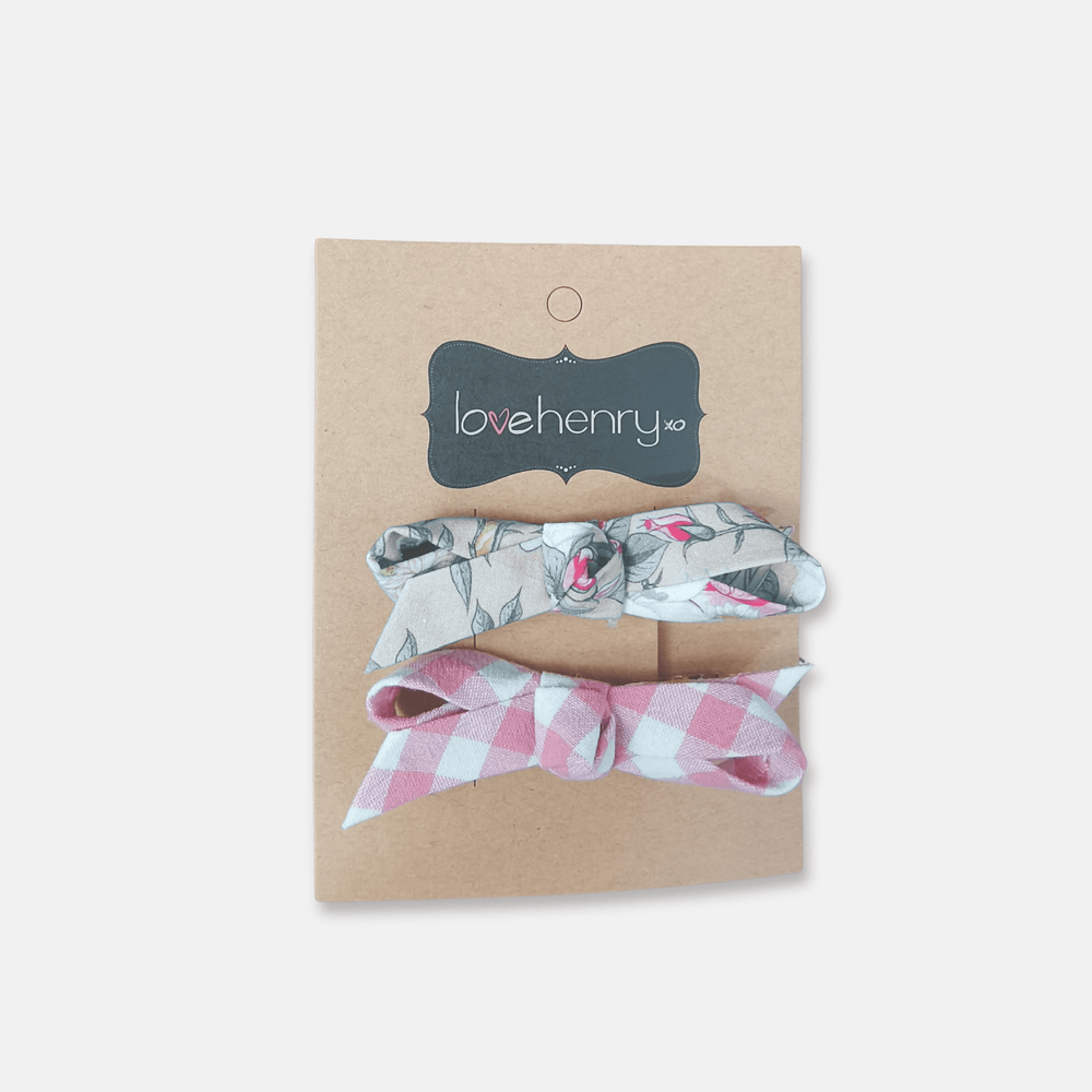 Love Henry Accessories Girls Clips 2 Pack - Blue Blossom/Pink Check