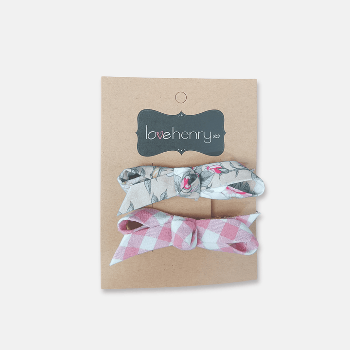 Love Henry Accessories Girls Clips 2 Pack - Blue Blossom/Pink Check
