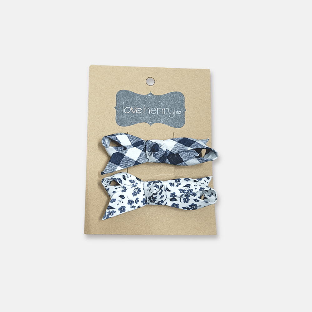 Love Henry Accessories Girls Clips 2 Pack - Navy Check/Navy Daisy