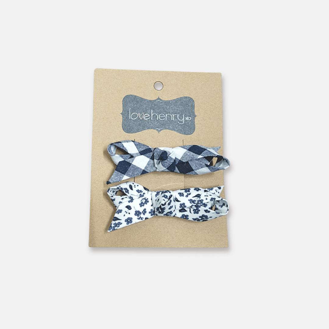 Love Henry Accessories Girls Clips 2 Pack - Navy Check/Navy Daisy