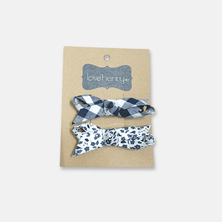 Love Henry Accessories Girls Clips 2 Pack - Navy Check/Navy Daisy