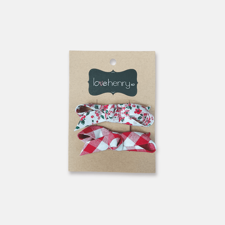 Love Henry Accessories Girls Clips 2 Pack - Pink Petite Floral/Red Check