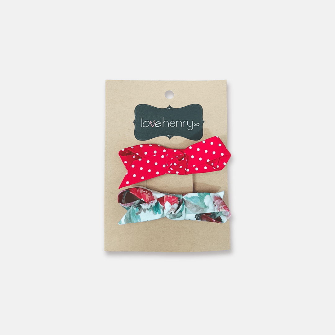 Love Henry Accessories Girls Clips 2 Pack - Red Polka Dots/Floral