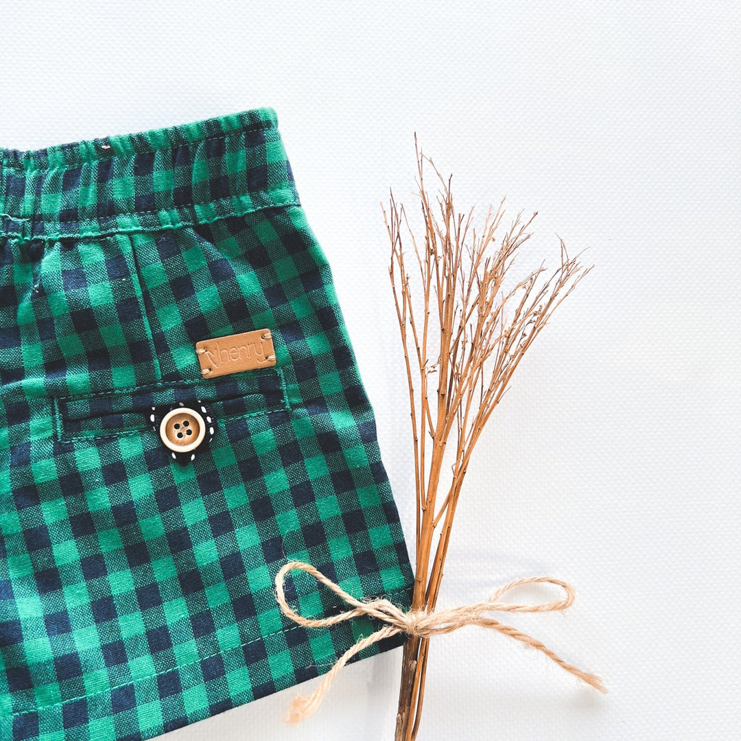 Love Henry Bottoms Baby Boys Sonny Short - Green Navy Check