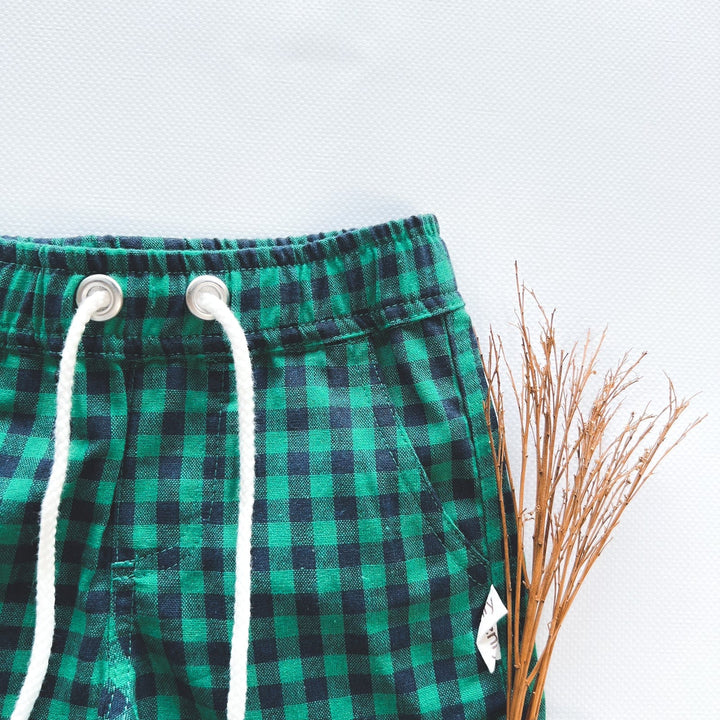 Love Henry Bottoms Baby Boys Sonny Short - Green Navy Check