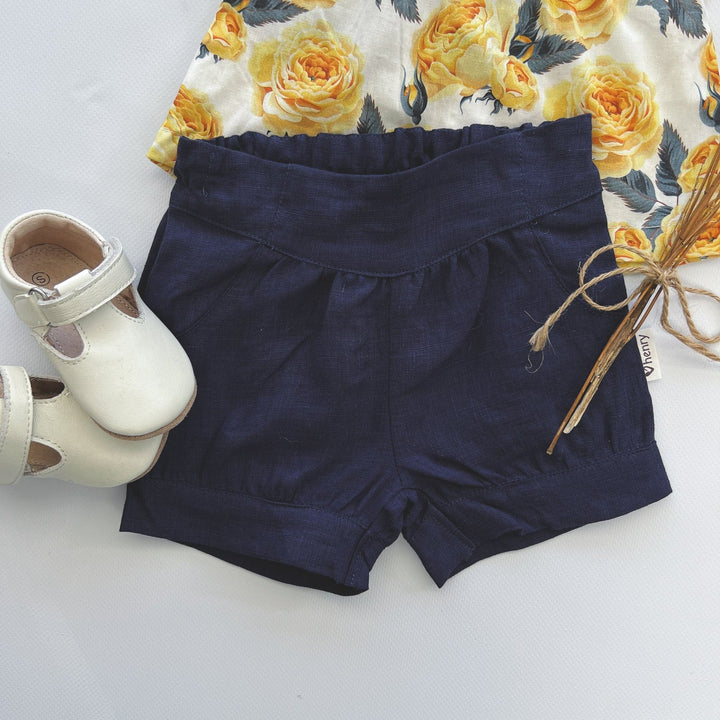 Love Henry Bottoms Baby Girls Lucy Shorts - Navy Linen