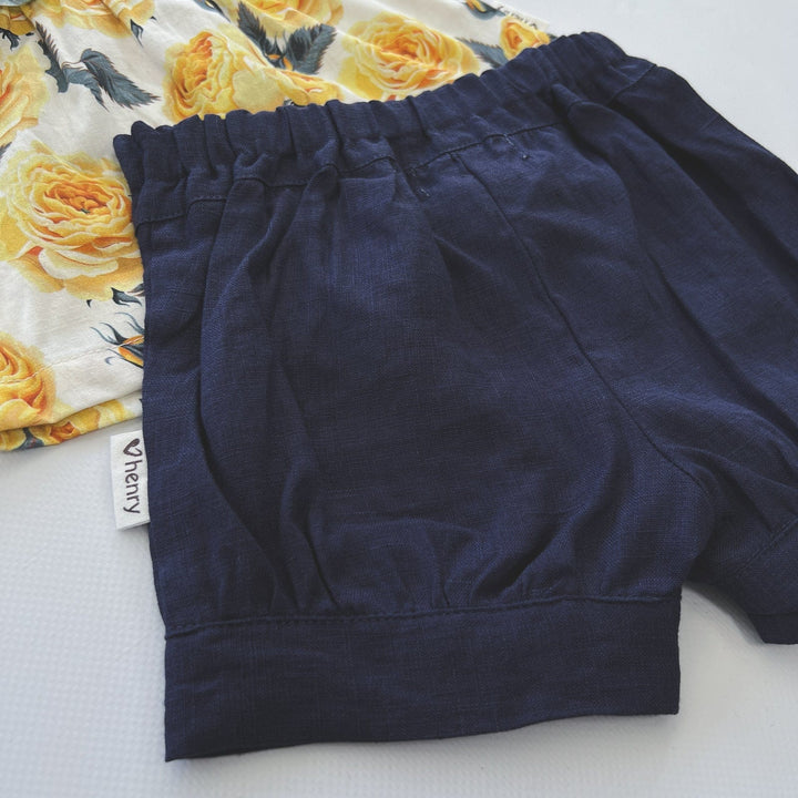 Love Henry Bottoms Baby Girls Lucy Shorts - Navy Linen