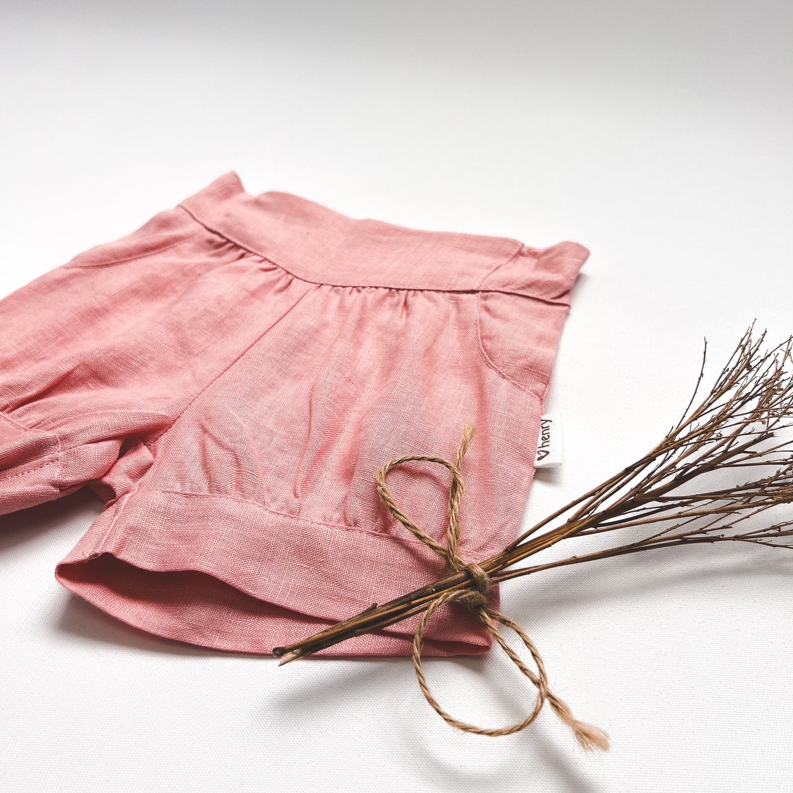 Love Henry Bottoms Baby Girls Lucy Shorts - Peach Pink Linen