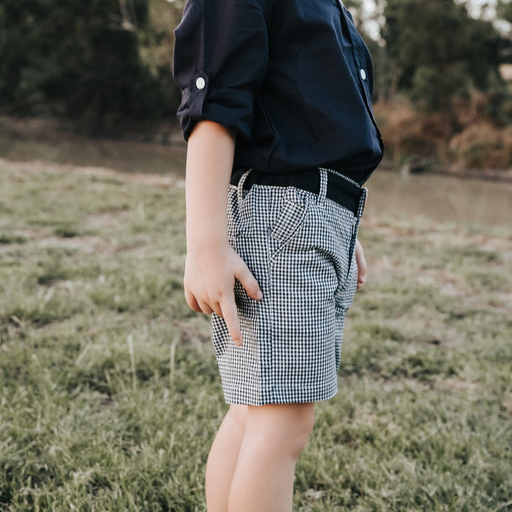 Love Henry Bottoms Boys Oscar Shorts - Navy Gingham