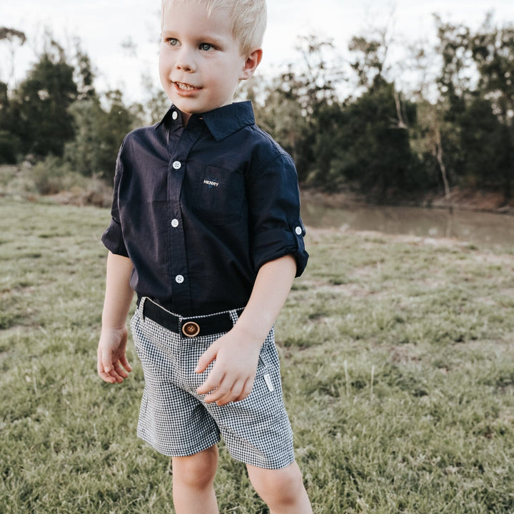 Love Henry Bottoms Boys Oscar Shorts - Navy Gingham