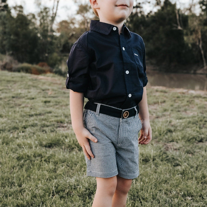 Love Henry Bottoms Boys Oscar Shorts - Navy Gingham