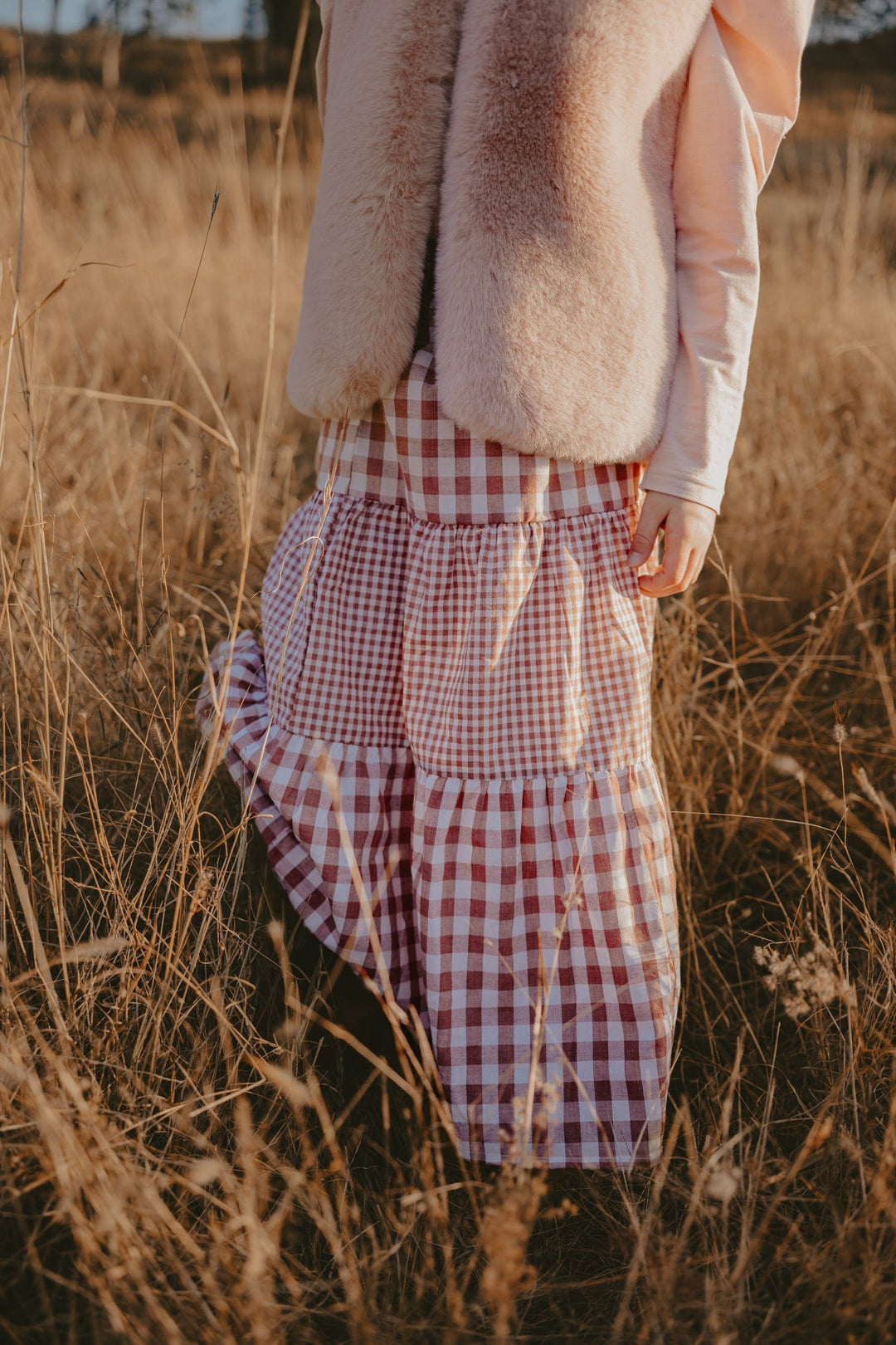 Love Henry Bottoms Girls Maxi Skirt - Pink Ginghams