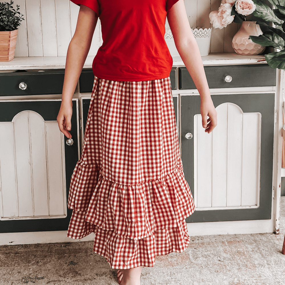 Love Henry Bottoms Girls Maxi Skirt - Red Check