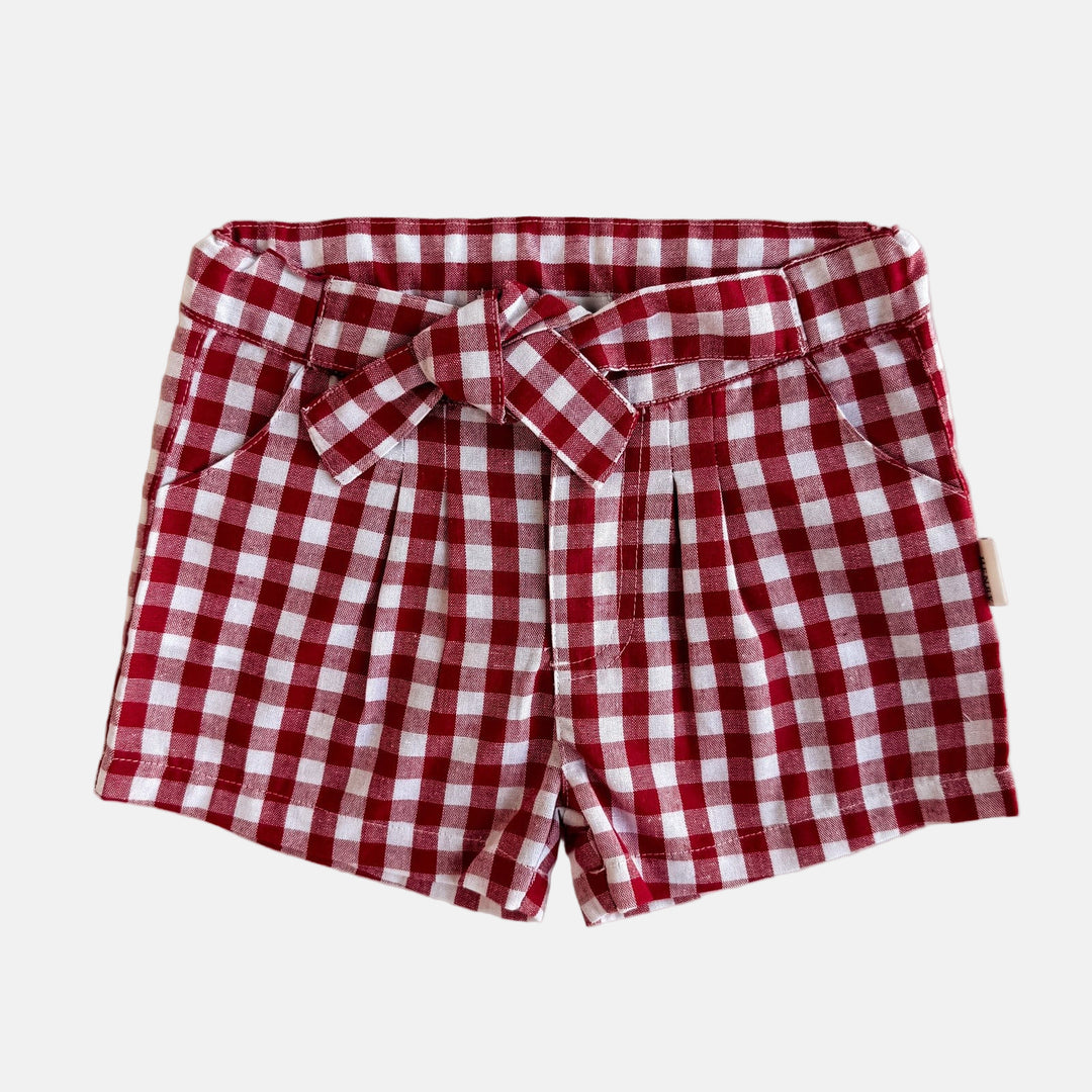 Love Henry Bottoms Girls Tie Waist Shorts - Red Check