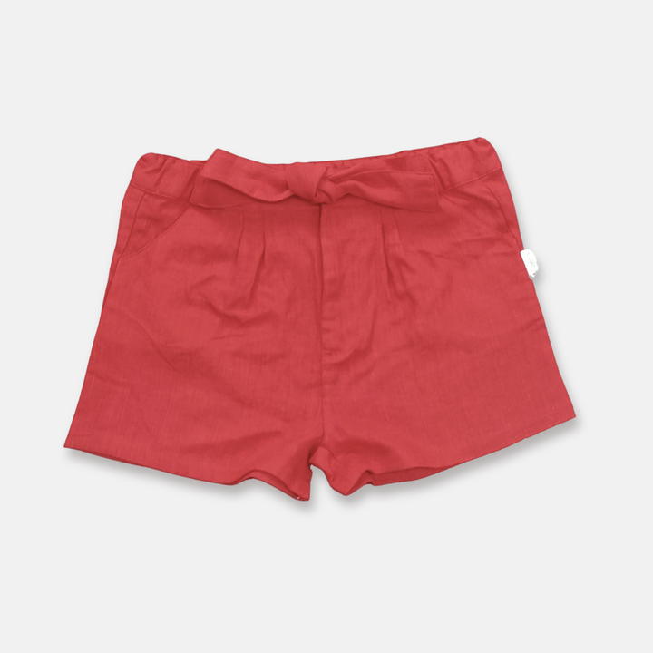 Love Henry Bottoms Girls Tie Waist Shorts - Red Linen