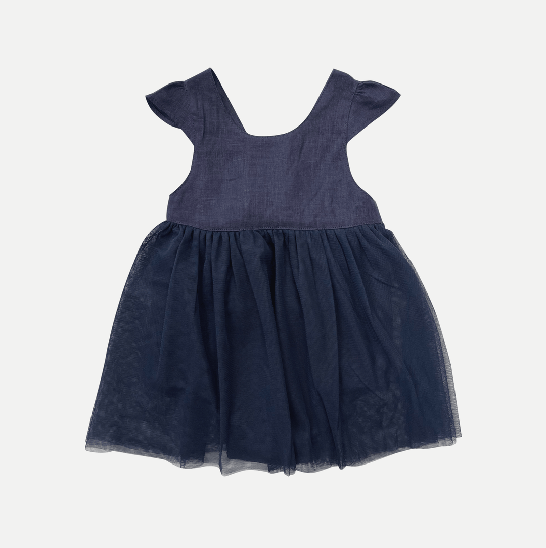 Love Henry Dresses Baby Girls Lottie Dress - Navy Linen