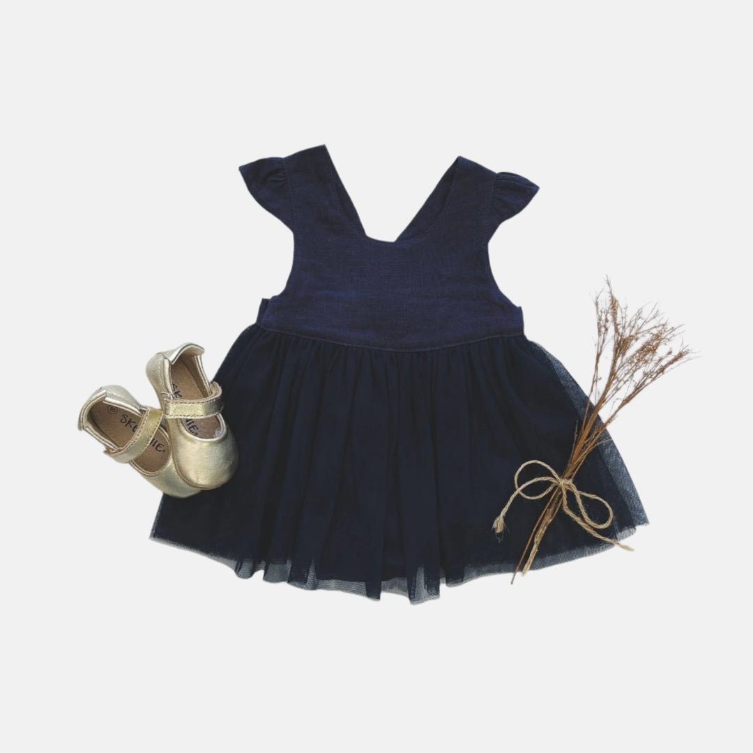 Love Henry Dresses Baby Girls Lottie Dress - Navy Linen