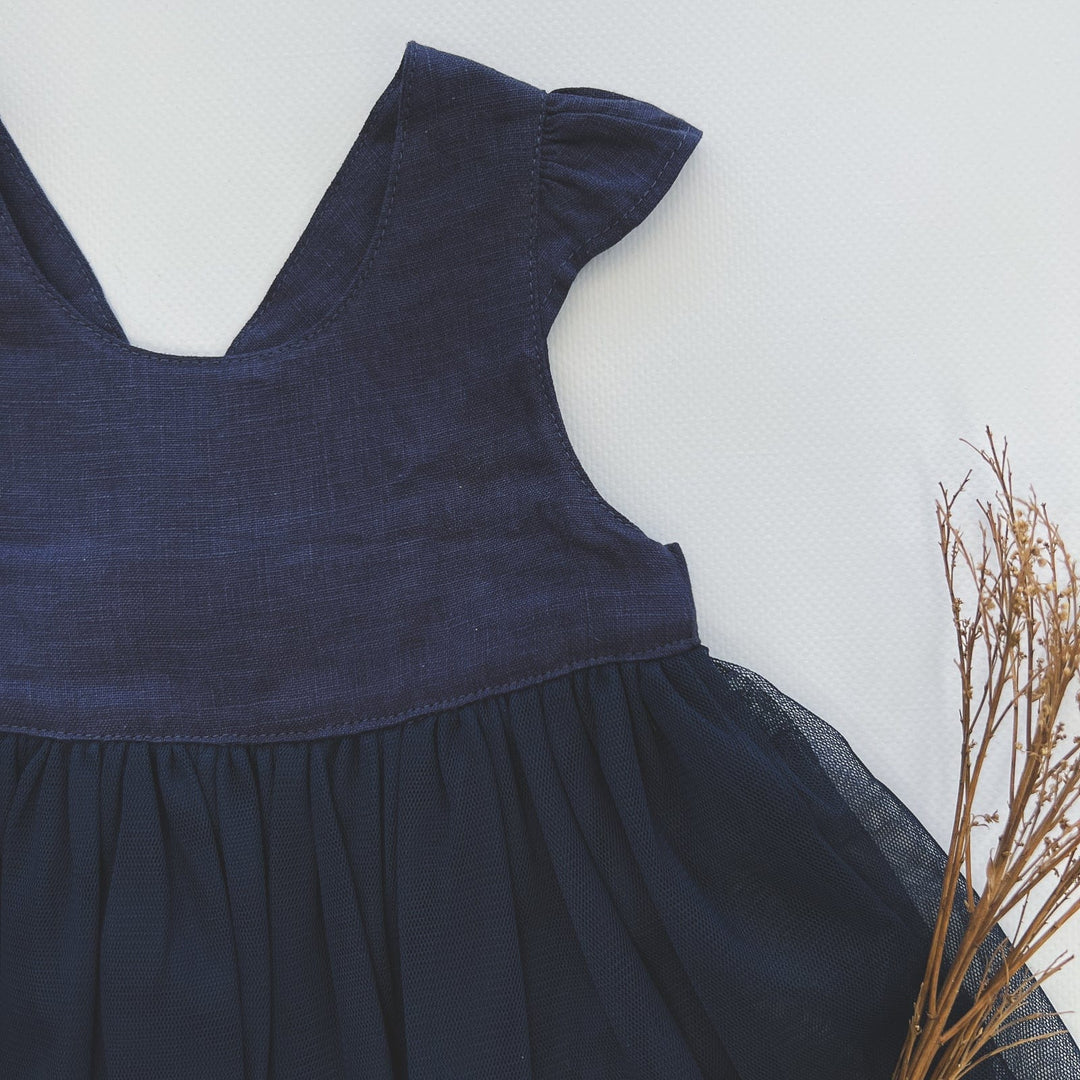 Love Henry Dresses Baby Girls Lottie Dress - Navy Linen