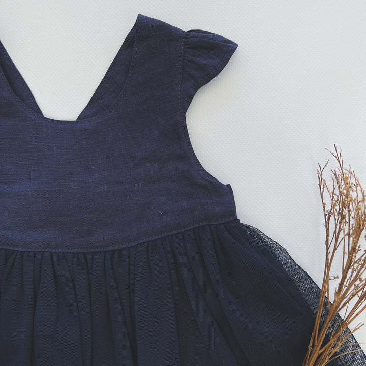 Love Henry Dresses Baby Girls Lottie Dress - Navy Linen