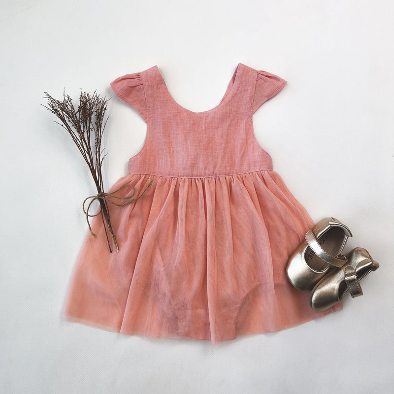 Baby Girls Lottie Dress - Peach Pink Linen
