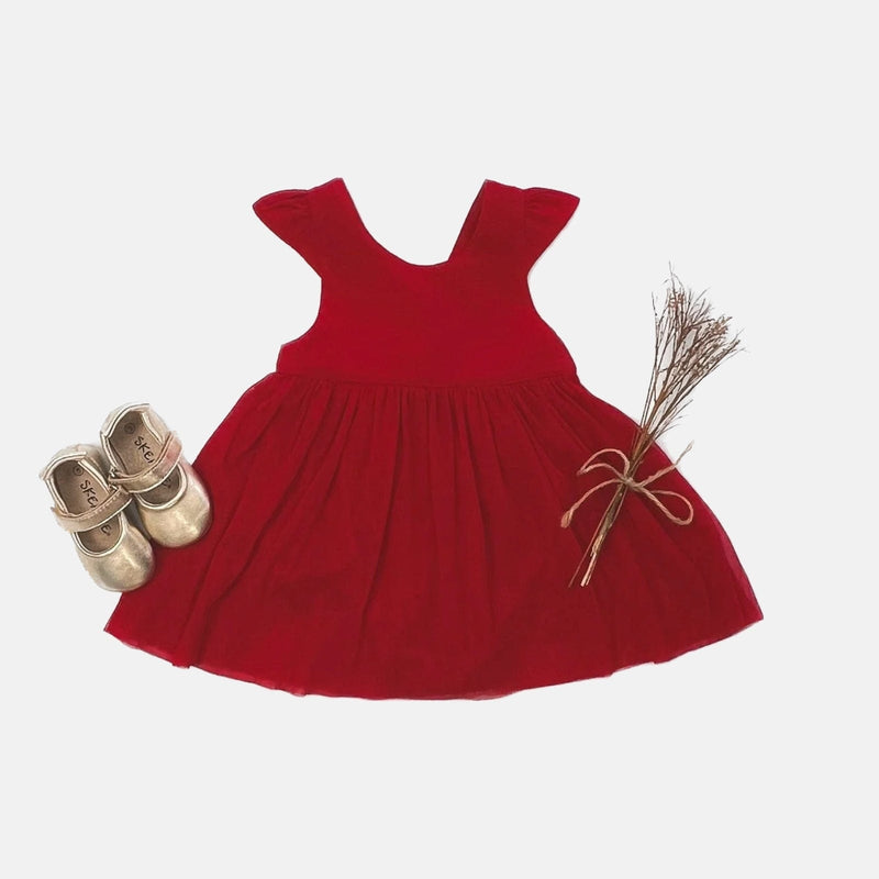 Baby Girls Lottie Dress - Red Linen
