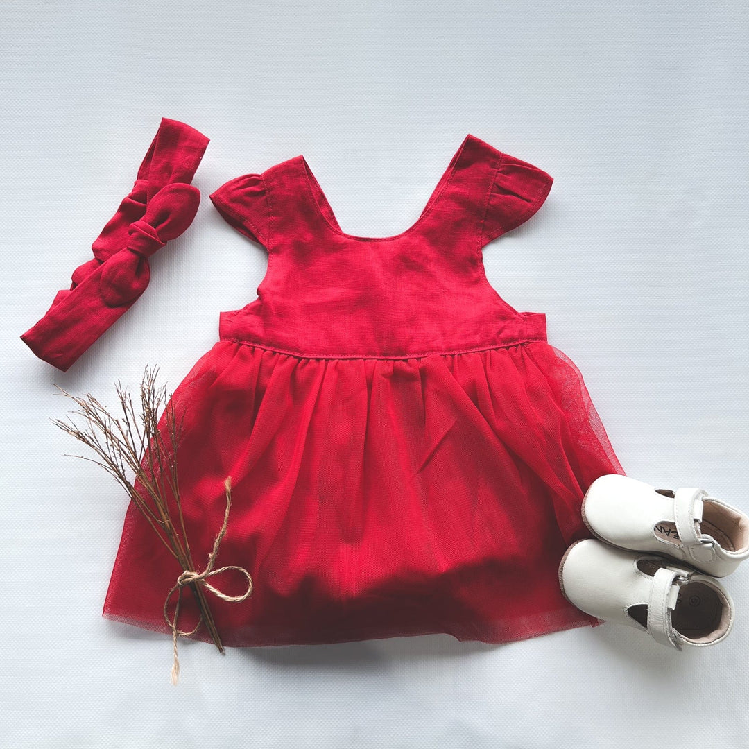 Love Henry Dresses Baby Girls Lottie Dress - Red Linen