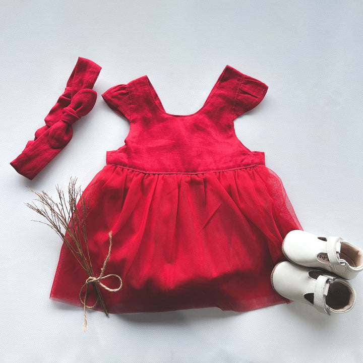 Love Henry Dresses Baby Girls Lottie Dress - Red Linen