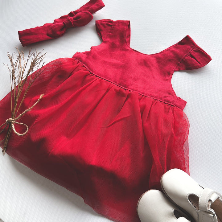 Love Henry Dresses Baby Girls Lottie Dress - Red Linen