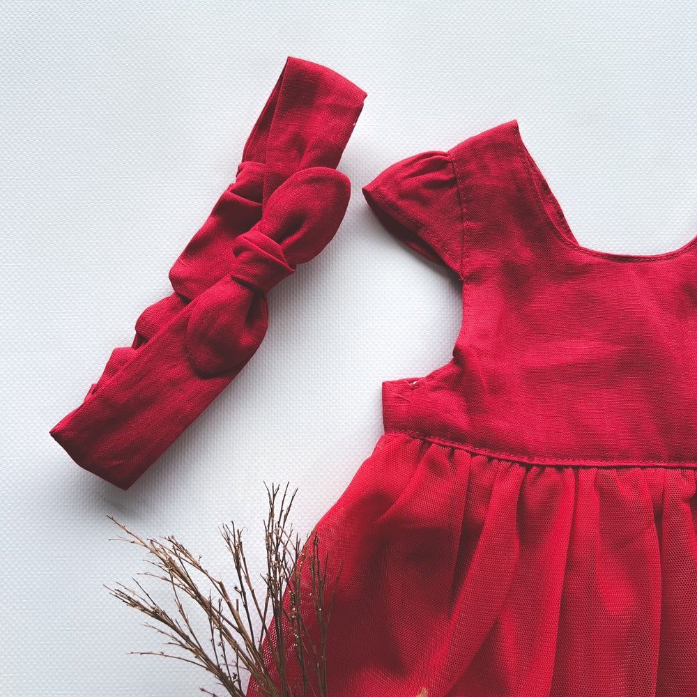 Love Henry Dresses Baby Girls Lottie Dress - Red Linen